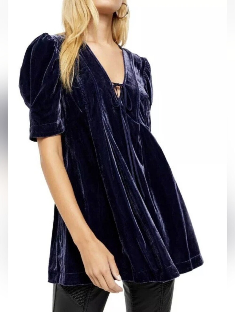 Free People Nwt Adelle Velvet Boho Tunic Mini Dress Indigo Blue S Whimsigoth